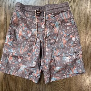 Howler‎ Brothers Boys Swim Trunks Size Large Brown Tropical Parrot